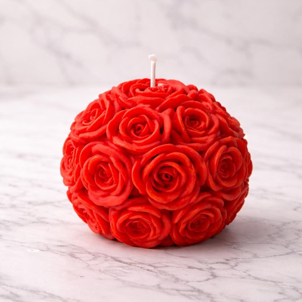 Rose Ball Candle • Floral Sphere Candle • Romantic Home Decor • Gift for Her • Handmade Decorative Candle • Aesthetic Candle