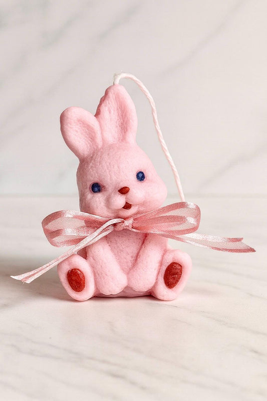 Handmade Bunny Candle • Pastel Pink Soy Wax Sculpture • Cute Rabbit Decor with Bow • Aesthetic Home Accent (2 oz, 3.5 in)