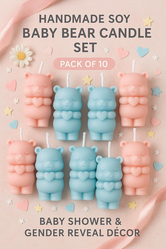 Baby Bear Candle Set (10 pcs) – Handmade Soy Wax Mini Bears for Baby Shower & Gender Reveal