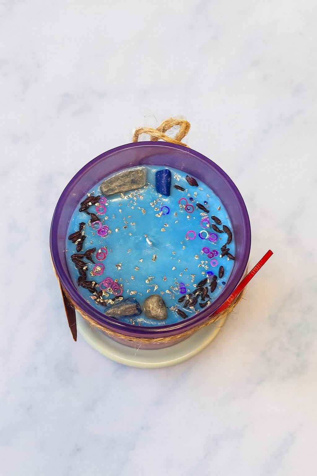 Crystal Infused Blue Soy Candle • Lapis & Silver Glitter Decor • Aromatherapy Gift for Relaxation  Home Energy Cleansing (8 oz)